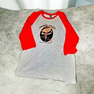 Crabby Dicks Red and Gray Raglan Tee Women's Size L